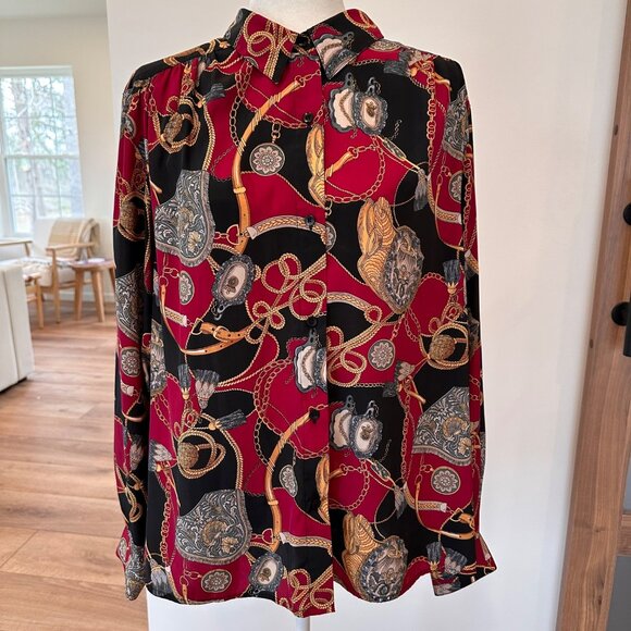 Alfred Dunner | 40 20W VTG Fusia Equestrian Bridle Chain Baroque Button Up Top - Picture 1 of 7